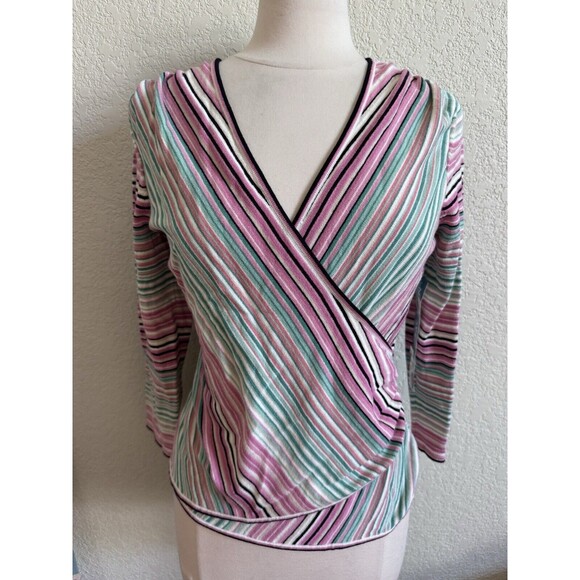 Nine West Sweaters - NWT Nine West Wrap Waist Sweater Rainbow Striped V Neck Size L Boho Soft